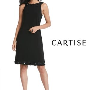 Elegant sleeveless Evening dress, floral and rhinestone trim, poly/sp